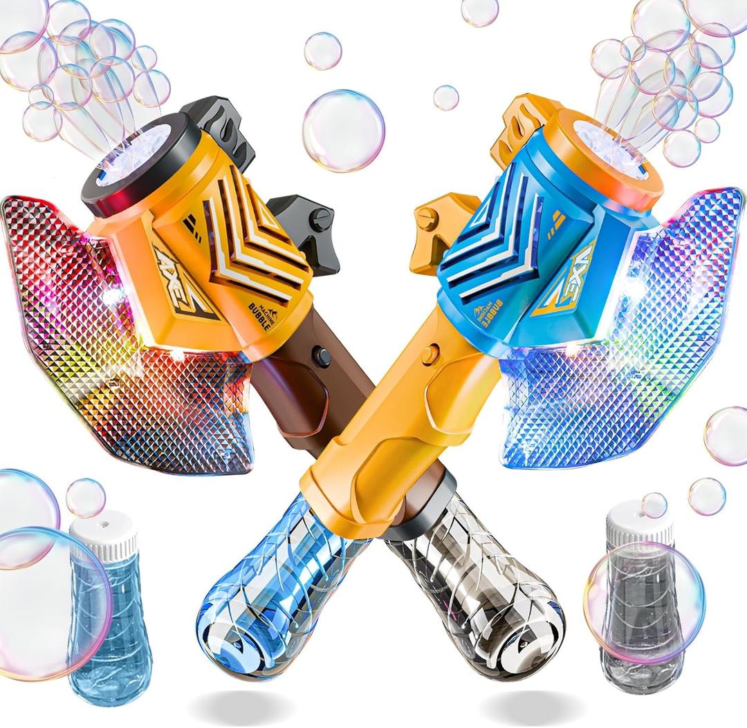 2PCS Bubble Wands for Kids - Bubble Guns for Kids Ages 4-8, 2 Pack Automatic Light Up Bubble Machine for Toddlers 1-3, Outdoor Party Birthday Toys for Boys Girls Gift for 3 4 5 6 7 8 Year Old Kid