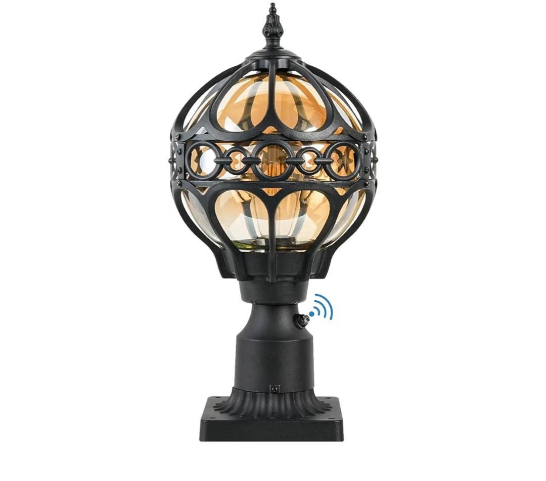 Dusk to Dawn Outdoor Lamp Post Lights, Aluminum Rustproof Globe Post Light for Porch Front Door Driveway Lawn Garden, Black Sphere Exterior Pillar Post Light, Hardwired 3" Pier Mount Post Lantern