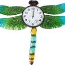 Unique Outdoor Clock Silent None-Ticking, Outdoor Wall Clock with Thermometer & Humidity, Waterproof Outside Clock for Patio, Living Room, Kitchen (Green Dragonfly)