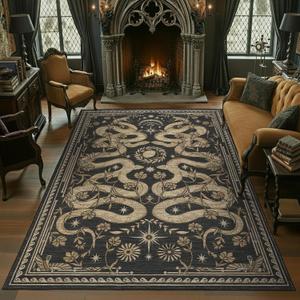Snake Washable Rugs 6x9 Area Rug for Living Room Forest Soft Low-Pile Stain Resistant Thin Carpet for Bedroom Dining Nursery Non Slip Mat with Rubber Back Dark Grey