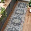Washable Oriental Hallway Runner Rug - 3x20 Rugs for Living Room Soft Carpet for Bedroom Kitchen Waterproof Floral Distressed Indoor Stain Resistant Non-Shedding Floor Carpets (Blue/Teal/Orange, 3X20)
