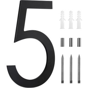 10 Inch Black House Numbers For Outside, Floating Metal Large Modern House Numbers For Outside, Large Address Numbers For House Black Floating Flush Mount Aluminum 5