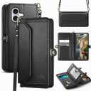 DJBull for iPhone 16 6.1" Wallet Case with Card Holder, Shoulder and Wristlet Straps, Soft PU Leather, Magnetic Snap, Flip Phone Case for Women Men for Apple 16 Black