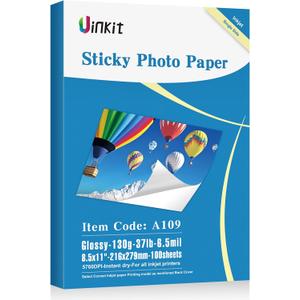 Uinkit 100 Sheets Printable Glossy Sticker Photo Paper 8.5x11 Full Sheet Inkjet Self Adhesive Photo Paper Label For for Scrapbooking, Brand Logo, Party Decor Stickers Letter Size