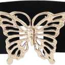 HUSSATOP Womens Elastic Waist Belts Vintage Metal Butterfly Retro Clasp Cinch Buckle Dress Belt Stretch Waistband (Medium, Gold)