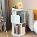Heehee Wooden Rotating Bookshelf 360 Display Floor Standing Bookcase Storage Rack for Kids&Adults Multi-Functional Bookshelf Organizer (White (2-Tier))