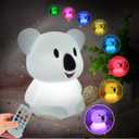 Koala Night Light for Kids Silicone Bedside Bedroom Lighting, Baby Nursery Light Sleeping NightLights, Color Changing Lamps - Eye Caring, Adjustable Brightness & Color, Time Setting - Medium
