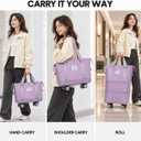 Expandable Rolling Travel Bag with Detachable Wheels, Purple, Approximate bag-body heights are 11.8, 18.5 and 24.8 inches, excluding handles and wheels. The base is 15.7 inches wide and 8.7 inches deep