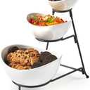 LYEOBOH 3 Tier Serving Bowls Set with Collapsible Thicker Metal Stand, Oval Serving Dishes for Entertaining Tiered Serving Stand for Fruit, Dessert, Candy, Chip and Dip (Black)