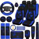 BBTO 43 Pcs Butterfly Car Seat Full Set Butterfly Car Accessories for Women 5 Front Rear Seat Covers Wrist Strap 2 Pcs Cup Mat Armrest Pad 2 Belt Xmas Cover Accessories for SUV(Blue, Black)
