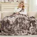 Cozy Bliss Deluxe Striped Rabbit Faux Fur Throw Blanket, Soft Fluffy Warm Plush Blanket for Winter, Modern Homr Decor, Tie-dye Grey 60"x80"