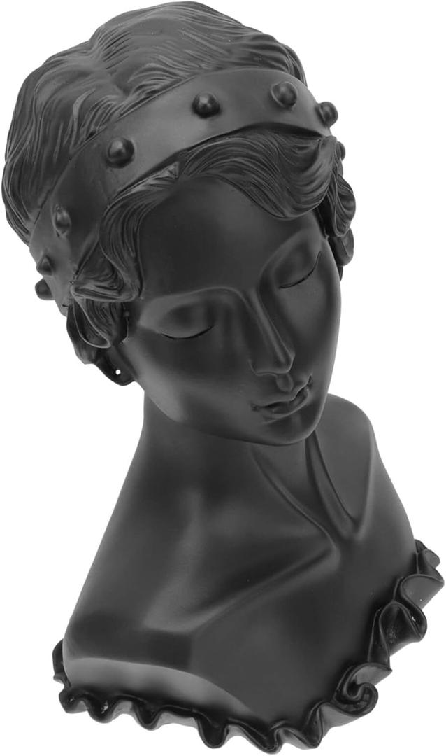 1pc Portrait Display Stand Jewelry Stands Necklace Holder Neck Braces Earring Holder Organizer Jewelry Showcase Necklace Easel Necklace Bust Statue Holder Resin Decorative Craft (28.5x18cm, Black)
