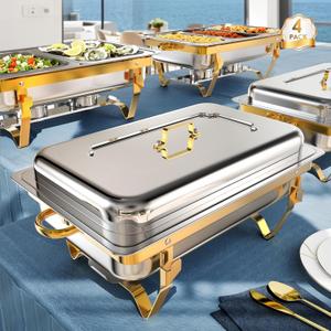 9Qt 4 Pack [Multiple Food Pans Combo] Chafing Dishes for Buffet | High Grade [Durable and Hard] Chafing Dish for Parties, Events & Weddings, Indoors & Outdoors