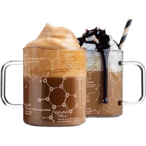 Greenline Goods Glass Coffee Mug - 16 oz Tumbler Science of Coffee Glass (Set of 2) - Etched with Coffee Chemistry Molecules