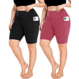 FULLSOFT Plus Size Biker Shorts for Women-High Waist X-Large Tummy Control with Pockets Workout Shorts for Yoga