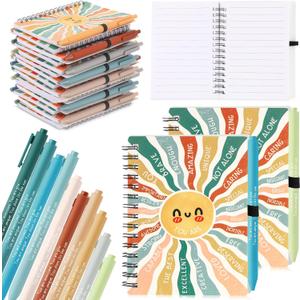Thenshop 60 Pcs Mental Health Awareness Gifts Bulk 30 Self Care Notebook Journals 30 Positive Affirmation Pens for Women Office Staff Nurse Teacher Appreciation Student End of Year Gifts (Sunshine)