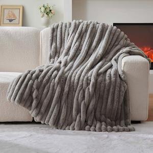 Amazon.com: Lotus Karen Faux Fur Throw Blanket - Stripe Faux Rabbit Fur Blanket for Couch, Cozy Soft Fluffy Fuzzy Blanket, Warm Thick Furry Plush Shaggy Small Blankets for Women, Light Gray,50x60 Inches : Home & Kitchen