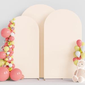 Wokceer Wedding Arch Cover (7.2FT, 6.6FT, 6FT) Set of 3 Spandex Fitted Wedding Arch Stand Covers for Round Top Chiara Arch Backdrop Stands Cover for Birthday Party Ceremony Banquet Decor Beige