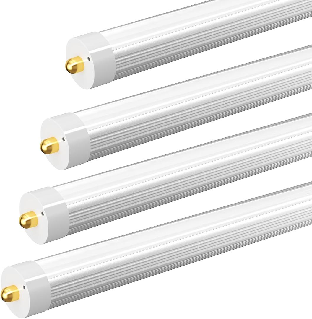 8ft LED Bulbs, 50W 6500LM 6000K, FA8 Single Pin LED Ballast Bypass Tube Lights Milky Cover, F96 T8 T10 T12 8 Foot LED Shop Lights to Fluorescent Replacement for Workshop, Warehouse, 4 Pack