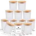 SUPMIND 12 Pack Empty Candle Jars 7oz Frosted Glass Jars with Bamboo Lids and Stickers and Labels, Bulk for Making Candles Containers Vessels - Dishwasher Safe