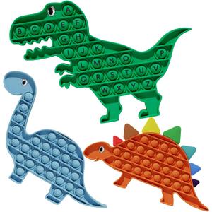 3 Pack Pop Fidget Toy Its with Alphabet, Sensory Fidget Poppers ABC Learning Toys for Kids Silicone Dinosaur Pop Anxiety Stress Relief it Game for Classroom (Multiple Colors Dinosaur)