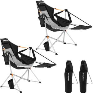 KingCamp Hammock Chair with Footrest Heavy Duty Swinging Rocking Camping Chairs for Adults up to 400lbs, Folding Portable Oversized Rocker with Cup Holder & Pillow for Outdoor Beach Lawn RV Sports