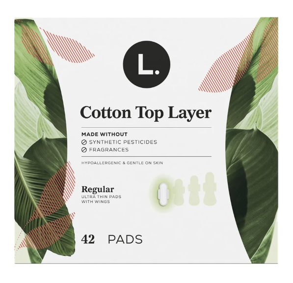 L. Ultra Thin Pads for Women, Regular Absorbency, Organic Cotton Top Layer, Unscented Pads with Wings, 112 Count (4 Packs of 28)