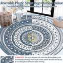 Cekene Round Outdoor Patio Rugs 8Ft Waterproof Reversible Outdoor Rugs with Carry Bags Lightweight Plastic Straw Rugs Portable RV Camping Mat Blue Floor Carpet for Deck Porch Picnic BBQ