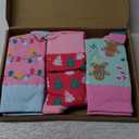 Vansolinne 6 Pairs Pink Christmas Socks for Women Girls Cotton Santa Snowman Gingerbread Xmas Crew Socks for Pink Christmas Party Gifts