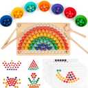 AISA Toddler Wooden Learning Montessori Toys for 4 Year Old  Wooden peg Board Bead Game Baby Rainbow Stacking Matching Counting Color Sorting Games for fine Motor Math Skills Boys and Girls