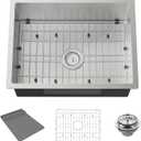 Kitchen Sink,24x18 Inch Kitchen Sink Stainless Steel Undermount Bar Sink Drop In Stylish and Modern Look Sink With Bottom Grid,Silicon Mat And Drain Assembly Add Elegance & Enhance Usability