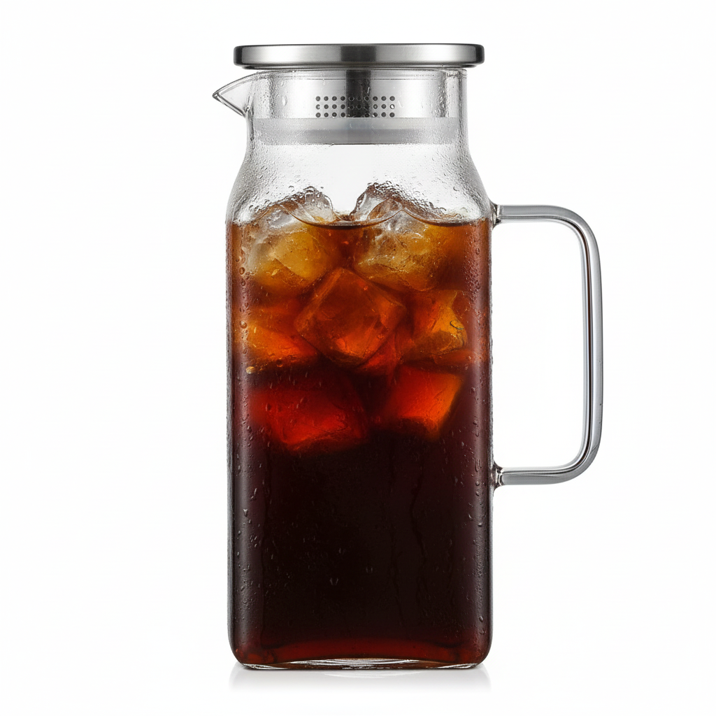 Netany 1Pack 2 Liters/68 oz Square Glass Pitcher with Lid and Handle for Fridge, Iced Tea and Coffee Carafe Beverage Serveware, Heat Resistant Borosilicate Water Jug for Hot/Cold Drinks and Milk