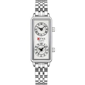 Gosasa Fashionable Women's Quartz Watch, Rectangular Dial with Dual Time Zones, 30m Water Resistant
