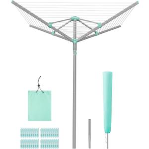 SONGMICS Umbrella Clothesline, Rotary Washing Line, Foldable Heavy-Duty Outdoor Clothes Drying Rack with Clips, Cover, Ground Anchor, 164 ft (50 m) Long for 5 Loads of Laundry, Silver ULLR307EZ01