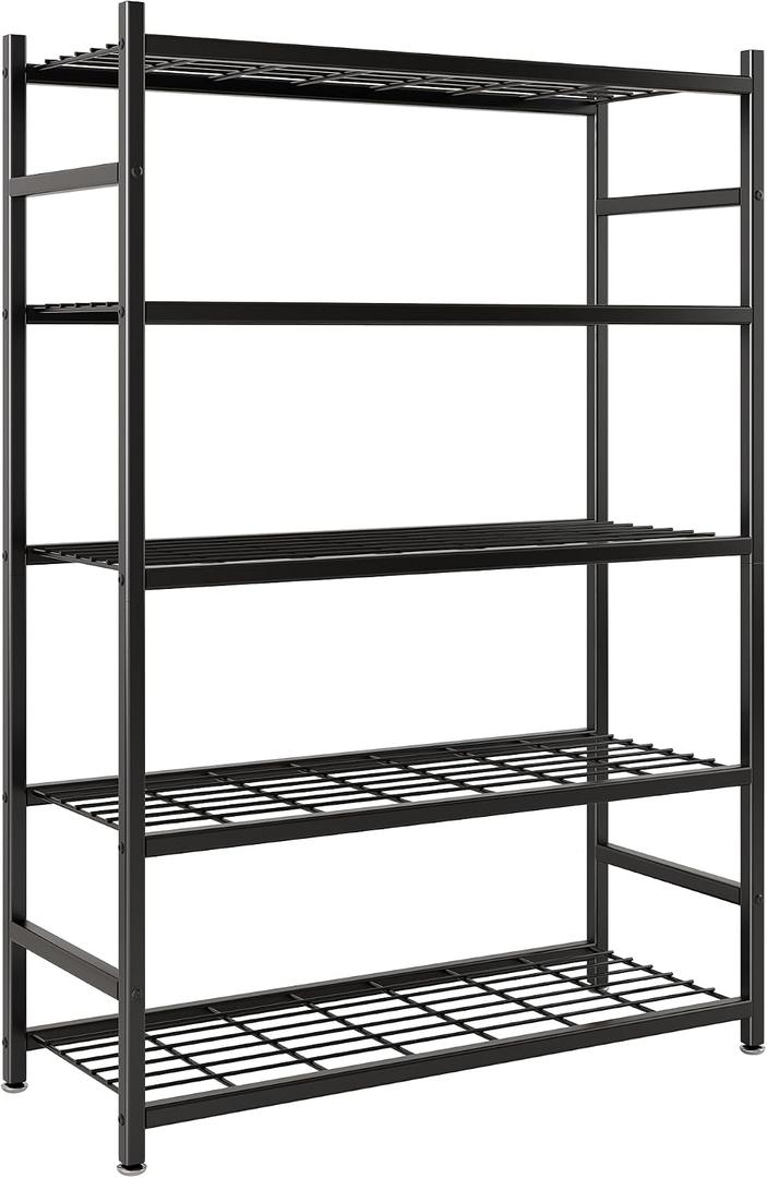 Storage Shelves, 5-Tier Metal Shelving Unit with Adjustable Feet, Shelf Organizer for Garage, Kitchen, Pantry and Closet Organization, 36.4" x 11.8" x 68.3", Black