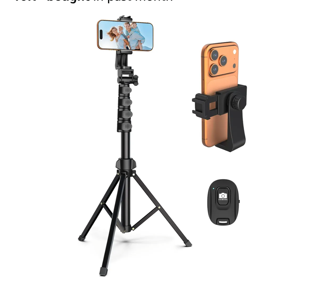 Liphisy 64” Tripod for Cell Phone & Camera, Phone Tripod with Remote and Phone Holder, Sturdy & Stable Height Adjustable Multi-Angle Shot Selfie Stick Tripod for Video Recording