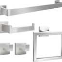 5pcs Bathroom Hardware Set, 24in Towel Bar Set, Including Square Towel Bar Square Towel Ring Toilet Paper Holder Towel Hooks, Set SUS304 Stainless Steel, Wall Mounted (Brushed Nickel)