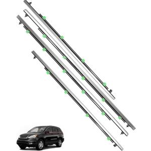 Window Molding Trim Seal Belt Compatible with Honda CR-V 2007-2011, 4-Piece Exterior Weatherstrip Set Chrome Finish Front Rear Left Right Replaces 72410-SWA-A01 72450-SWA-A01