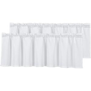 Home Queen Waffle Curtain Valances Window Treatment for Kitchen Bathroom Window, Water Repellent Straight Window Valance, Set of 2, 60 X 16 Inch, White