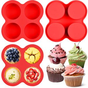 2 x 2 Pack Air Fryer Egg Bite Molds, 4-Cup Mini Round Muffin Pans Silicone Baking Molds For Oven, Air Fryer and Pot Production Egg Bites, Cupcake, Muffin, Tart, Frittata, Quiche (2 Pack 5.3 x 5.3 inch)