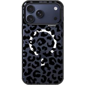 MOSNOVO for iPhone 17 Pro Max Case | Compatible with Magsafe | Military Grade 10ft Drop Tested | Camera Control | Clear Black with Clear - Black Leopard Print Design