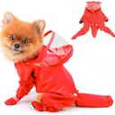 Small Dog Full Body Coverage Raincoat Solid Four-Leg Onesie Rain Jacket Waterproof Hoodie Puppy Clothes Button Lightweight Cats Costume, Red, M (M: Chest: 15.7", Back: 12.6")