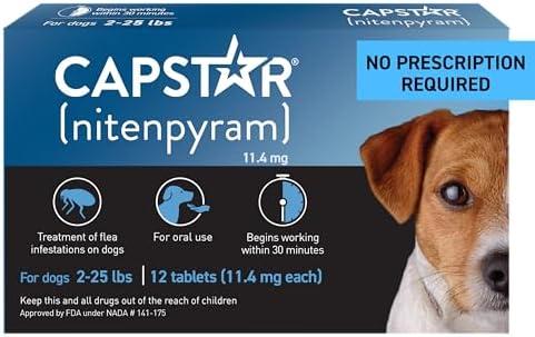 Capstar(nitenpyram) for Dogs Fast-Acting Oral Flea Treatment for Dogs 2-25 lbs, Vet-Recommended Medication Tablets Start Killing in 30 Minutes, 12 Doses, Best By 04.2027