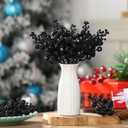 Geosar 36 Pcs Christmas Glittered Berries Stems 7.9 Inch Artificial Berries Sprays Branches Floral Pick for Christmas Tree Ornament, DIY Xmas Wreath, Crafts, Home Decor(Black,Pure Color)