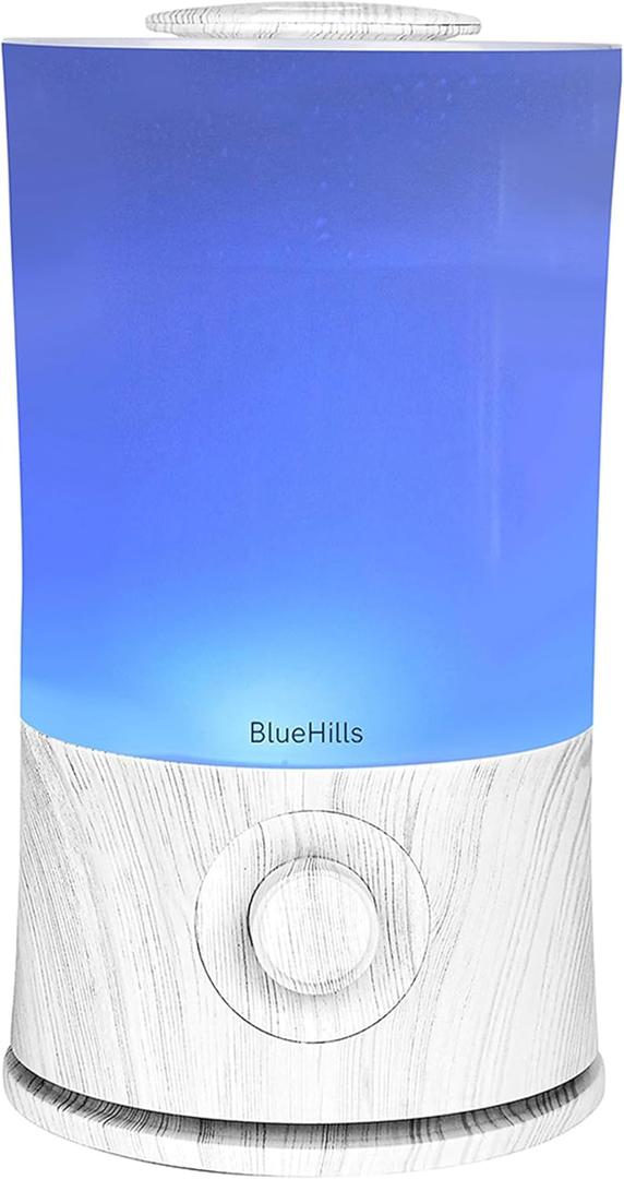 BlueHills Premium 2000 ML XL Large Essential Oil Diffuser Aromatherapy Humidifier for Large Room Home 40 Hour Run Huge Coverage Area Lights 2 Liter Extra Large Capacity Diffuser White Wood Grain E004