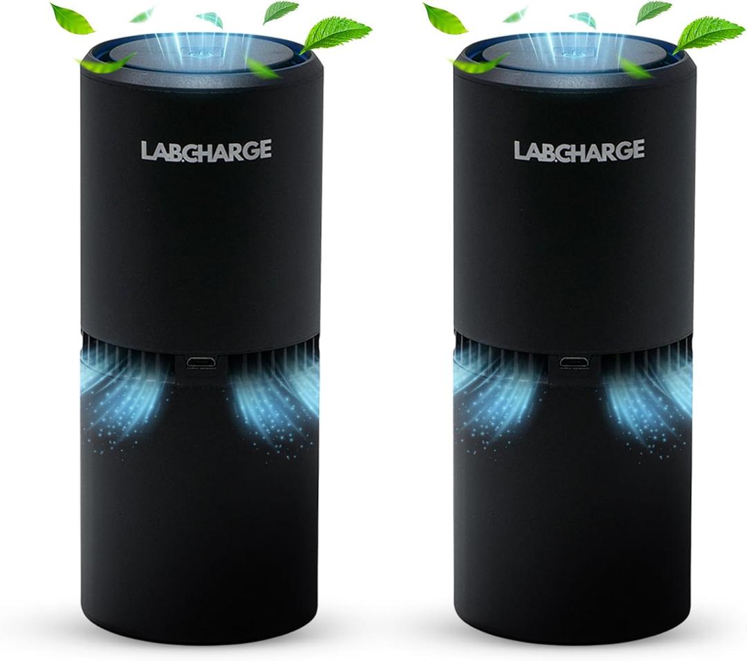 LabCharge Small Ionic Air Purifier for Home & Bedroom  Silent HEPA Filter  Covers 250 Sq Ft - Free Cleaner for Pets, Hair, Smoke, Dust, Odors & Dander  Compact & Black Design - Pack of 2
