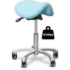 Saddle Stool with Wheels,Rolling Stool,Rolling Chair Ergonomic Swivel Rolling Chair with Hydraulic Lifting Height Adjustable Rolling for Office Medical Massage Salon Drafting(Blue), 22.05"D x 9.84"W x 22.05"H