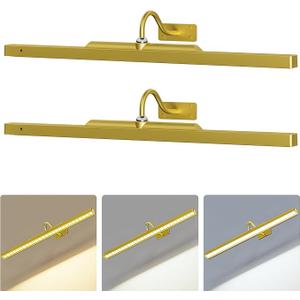 Picture Light 2Pack- 16in Picture Lights for Wall, 5000mAh Wireless Rechargeable Battery Picture Lights, Wall Light, Art Display Light for Gallery Artwork, Paintings, Portraits, Dartboards- Gold