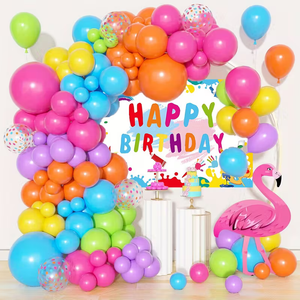 Amandir 153pcs Summer Tropical Balloon Arch Garland Kit Different Sizes 18 12 10 5inch Hot Pink Green Blue Yellow Purple Orange Rainbow Balloons for Hawaiian Luau Aloha Birthday Pool Party Decorations