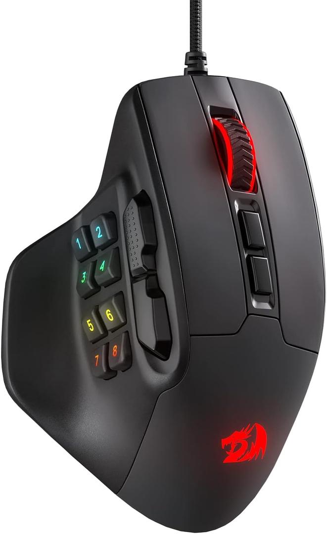 Redragon M811 Aatrox MMO Gaming Mouse, 15 Programmable Buttons Wired RGB Mouse w/Ergonomic Natural Grip Build, 10 Side Macro Keys, Software Supports DIY Keybinds & Backlit (Black)
